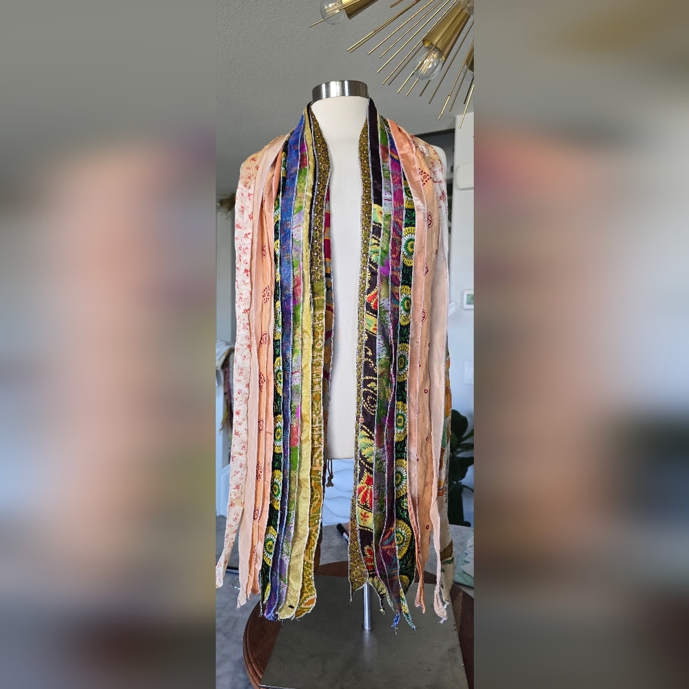 Boho Handmade Recycled Saris Scarf Cotton Silk Rayon New 72x9